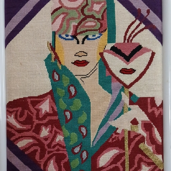 Vintage Art Deco Needle Point  in White Frame